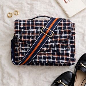 Beck Söndergaard Tweed Plaid Crossbody Bag Navy Preppy Scandi Girl Top Handle